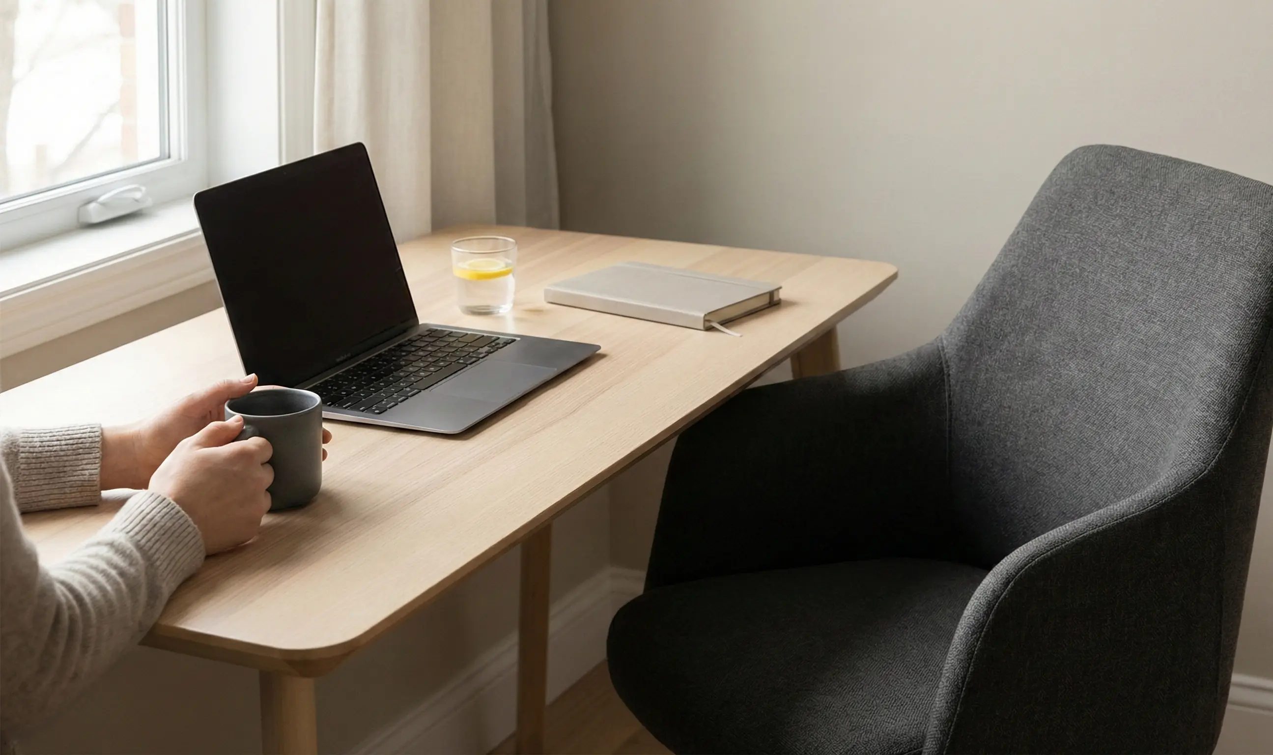 Coffee cup and notebook for calm energy